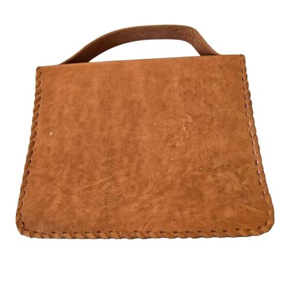 Sarep + Rose Womens Genuine Leather Handwoven Fabric Top Handle Handbag Brown - Picture 3 of 10
